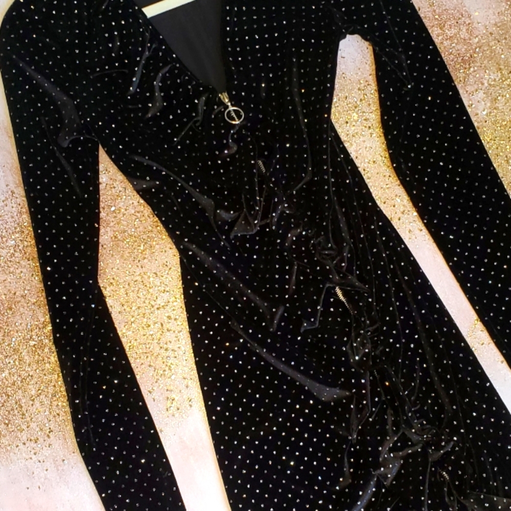 ZARA VELVET ZIP DRESS RUFFLE SPARKLE ✨ - Picture 3 of 13